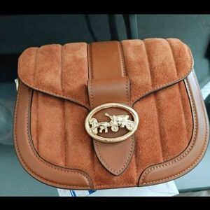 Coach suede and leather Tan and Brown Crossbody Bag
